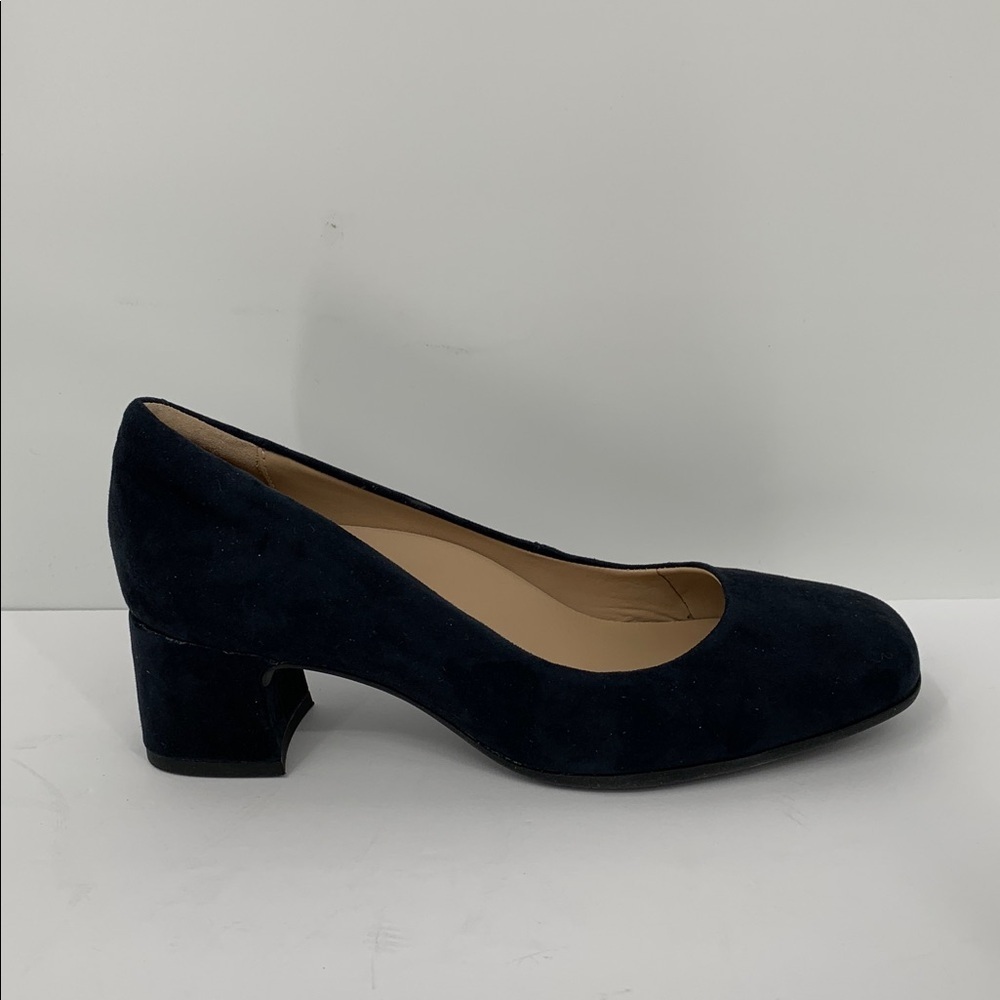 ABEO Avenue pump navy blue suede leather shoe block heel comfort Neutral new 8.5 - Picture 2 of 8